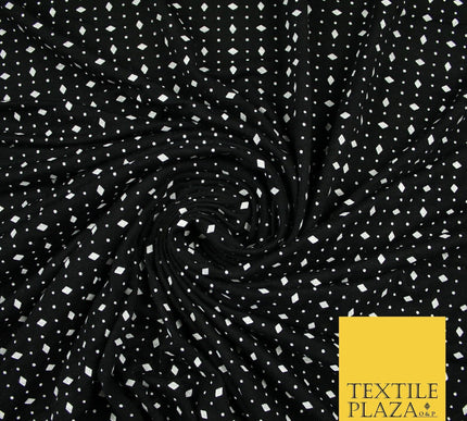 Black with White Mini Diamond & Dot Print Soft Stretch Jersey Fabric 56" 6669