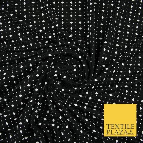 Black with White Mini Diamond & Dot Print Soft Stretch Jersey Fabric 56" 6669