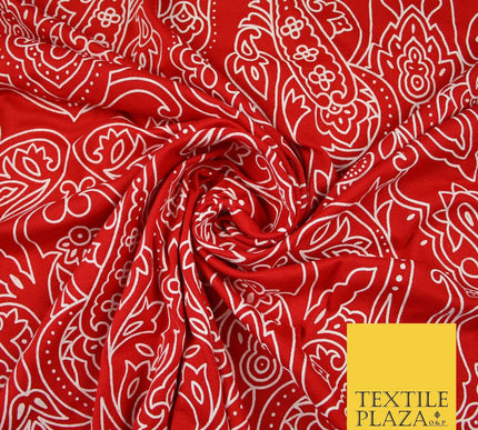 Red with White Large Paisley Print Soft Stretch Jersey Fabric 56" 6670