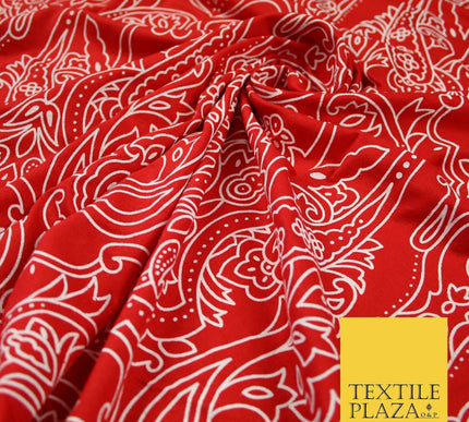 Red with White Large Paisley Print Soft Stretch Jersey Fabric 56" 6670