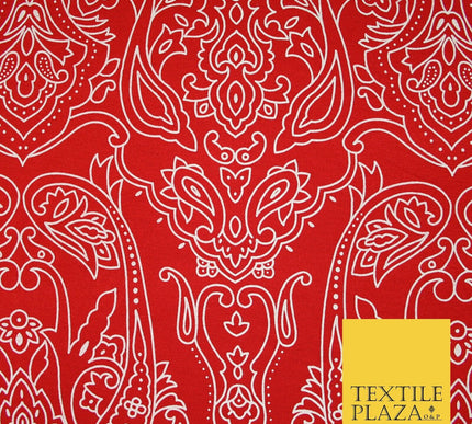Red with White Large Paisley Print Soft Stretch Jersey Fabric 56" 6670