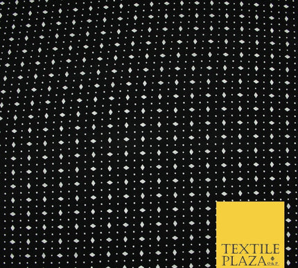 Black with White Mini Diamond & Dot Print Soft Stretch Jersey Fabric 56" 6669