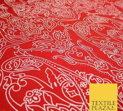 Red with White Large Paisley Print Soft Stretch Jersey Fabric 56" 6670
