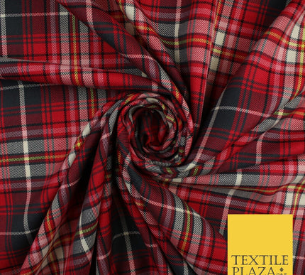 Campbell Dress Inspired Tartan Check Red Navy Poly Viscose Fabric 58" 10183