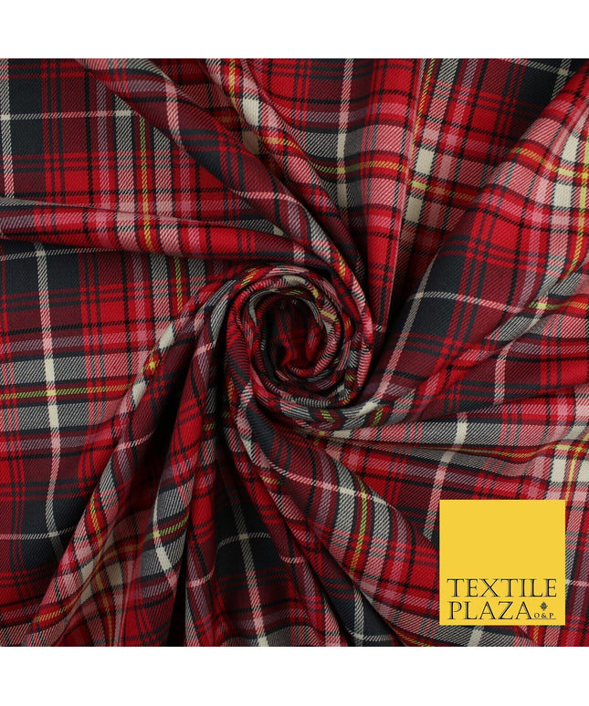 Campbell Dress Inspired Tartan Check Red Navy Poly Viscose Fabric 58" 10183