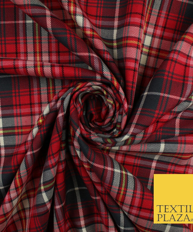 Campbell Dress Inspired Tartan Check Red Navy Poly Viscose Fabric 58" 10183