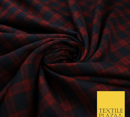 Angus Inspired Tartan Check Navy Red Poly Viscose Fabric 58" 10186