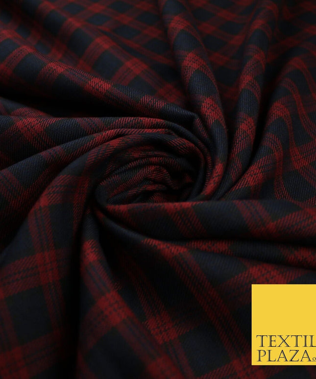 Angus Inspired Tartan Check Navy Red Poly Viscose Fabric 58" 10186