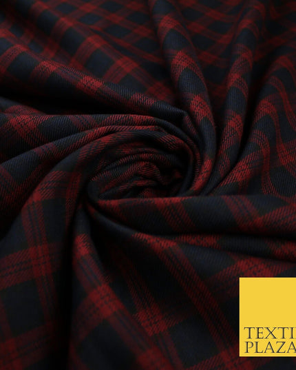 Angus Inspired Tartan Check Navy Red Poly Viscose Fabric 58" 10186