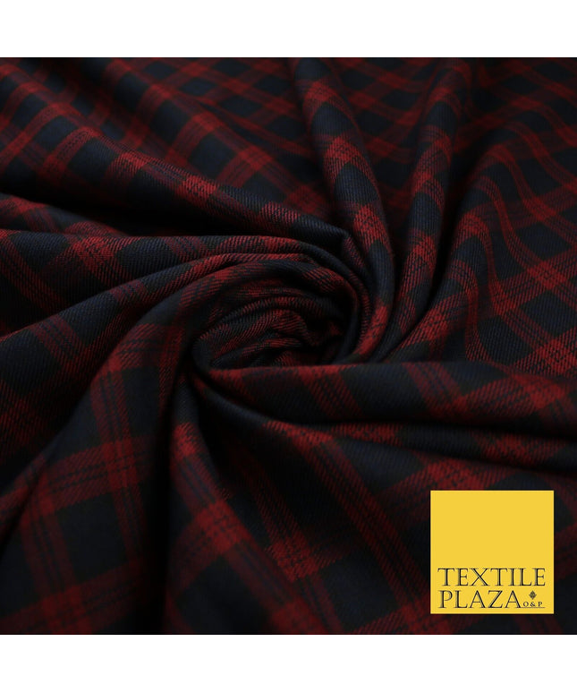 Angus Inspired Tartan Check Navy Red Poly Viscose Fabric 58" 10186