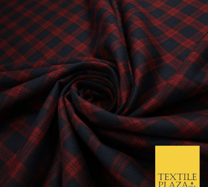 Angus Inspired Tartan Check Navy Red Poly Viscose Fabric 58" 10186