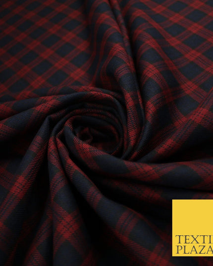Angus Inspired Tartan Check Navy Red Poly Viscose Fabric 58" 10186