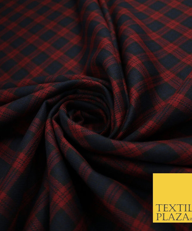 Angus Inspired Tartan Check Navy Red Poly Viscose Fabric 58" 10186