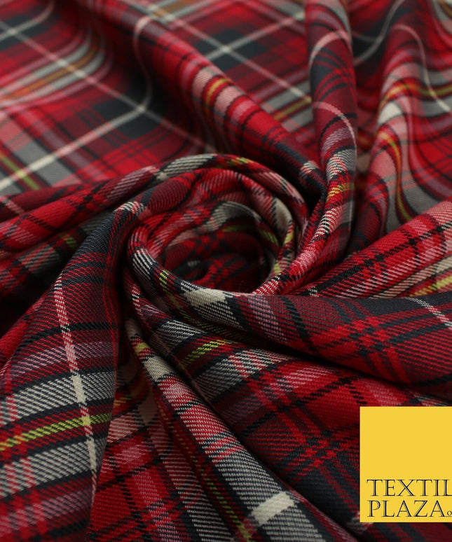 Campbell Dress Inspired Tartan Check Red Navy Poly Viscose Fabric 58" 10183