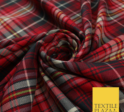 Campbell Dress Inspired Tartan Check Red Navy Poly Viscose Fabric 58" 10183