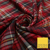 Campbell Dress Inspired Tartan Check Red Navy Poly Viscose Fabric 58" 10183