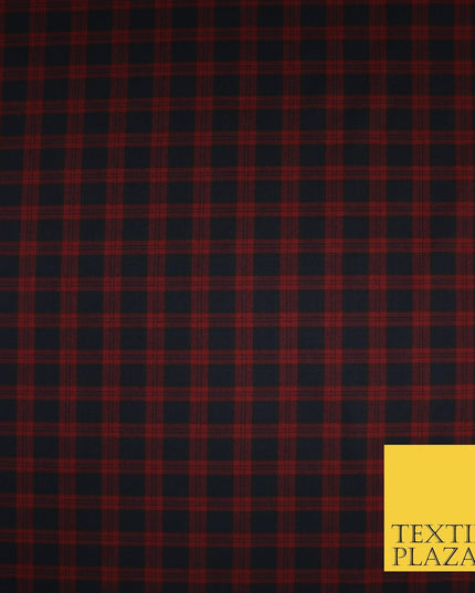 Angus Inspired Tartan Check Navy Red Poly Viscose Fabric 58" 10186