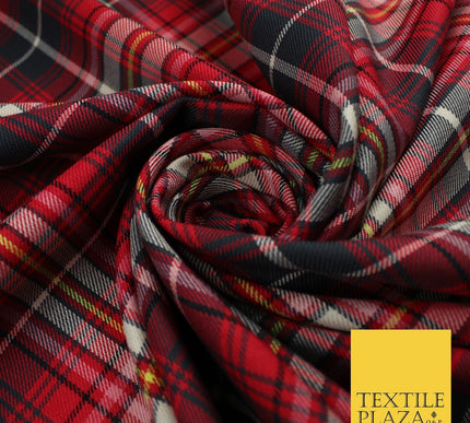 Campbell Dress Inspired Tartan Check Red Navy Poly Viscose Fabric 58" 10183