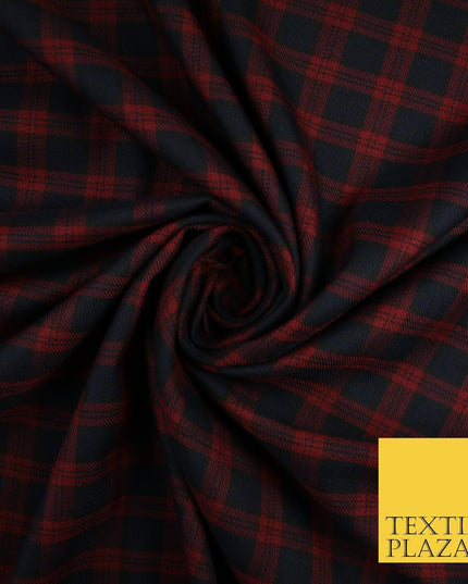 Angus Inspired Tartan Check Navy Red Poly Viscose Fabric 58" 10186