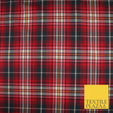 Campbell Dress Inspired Tartan Check Red Navy Poly Viscose Fabric 58" 10183