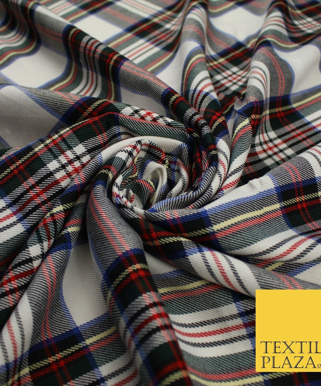 House of Stewart Inspired Tartan Check White Red Poly Viscose Fabric 58" 10187