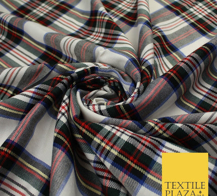 House of Stewart Inspired Tartan Check White Red Poly Viscose Fabric 58" 10187