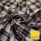 House of Stewart Inspired Tartan Check White Red Poly Viscose Fabric 58" 10187