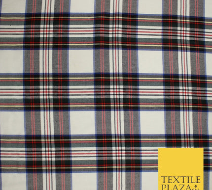 House of Stewart Inspired Tartan Check White Red Poly Viscose Fabric 58" 10187
