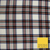 House of Stewart Inspired Tartan Check White Red Poly Viscose Fabric 58" 10187