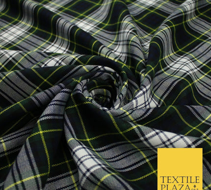 Gordon Inspired Tartan Check Navy Green White Poly Viscose Fabric 58" 10185