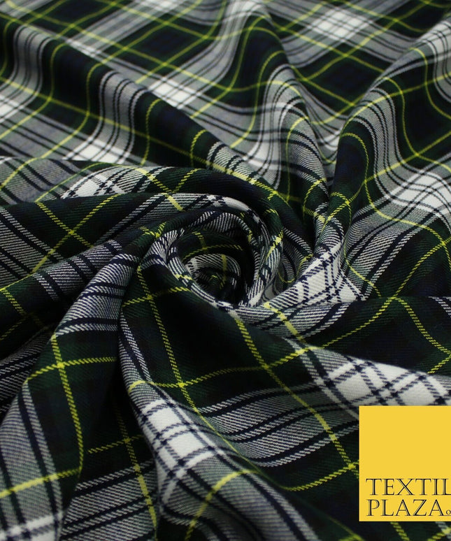 Gordon Inspired Tartan Check Navy Green White Poly Viscose Fabric 58" 10185
