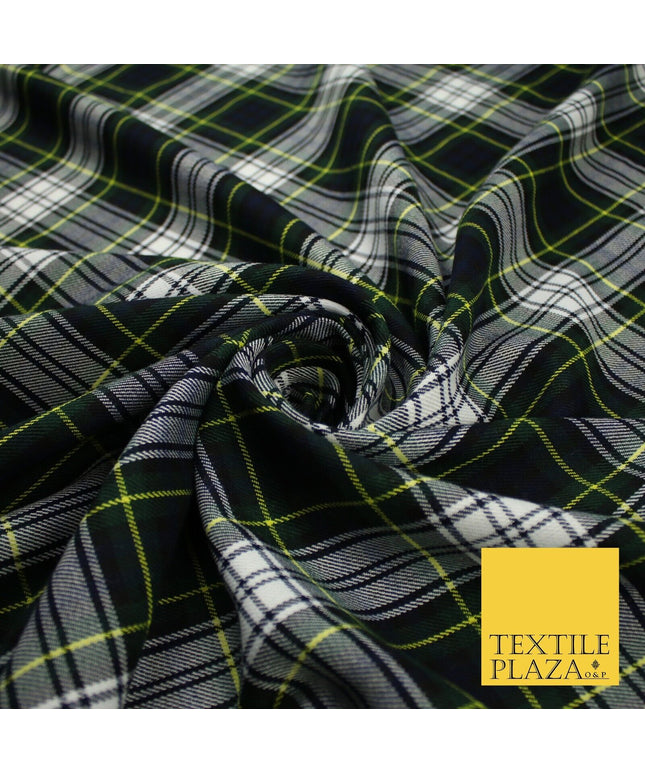 Gordon Inspired Tartan Check Navy Green White Poly Viscose Fabric 58" 10185