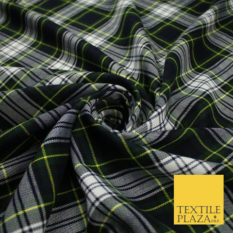 Gordon Inspired Tartan Check Navy Green White Poly Viscose Fabric 58" 10185