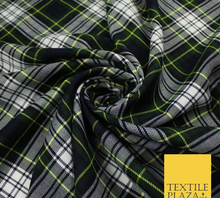 Gordon Inspired Tartan Check Navy Green White Poly Viscose Fabric 58" 10185