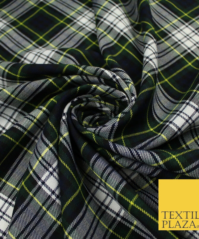 Gordon Inspired Tartan Check Navy Green White Poly Viscose Fabric 58" 10185