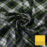 Gordon Inspired Tartan Check Navy Green White Poly Viscose Fabric 58" 10185