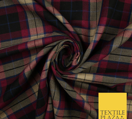 BLACK MAGENTA TARTAN CHECK Forbes Inspired Poly Viscose Fabric 58" Dress 10181