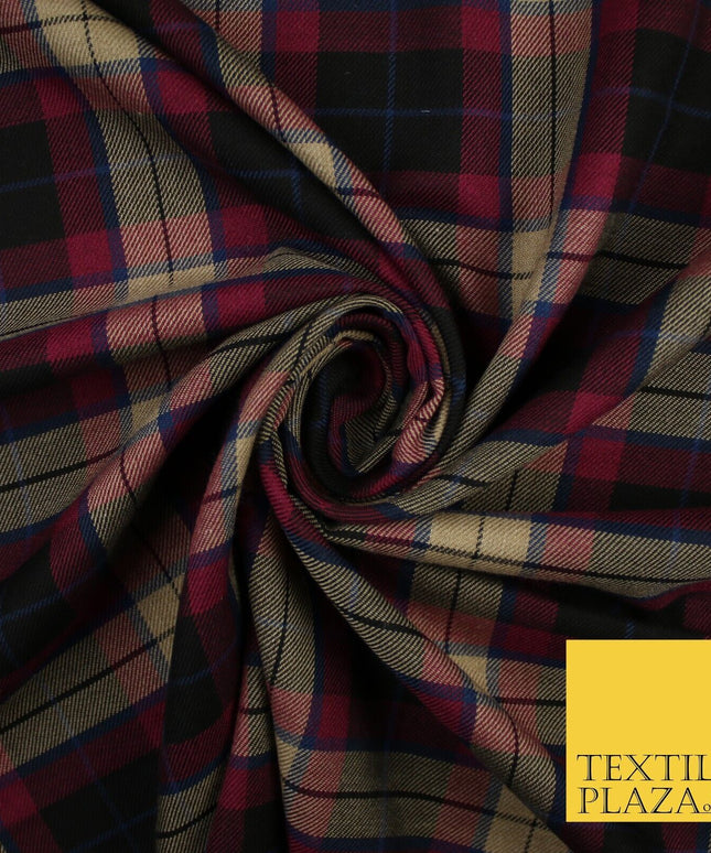 BLACK MAGENTA TARTAN CHECK Forbes Inspired Poly Viscose Fabric 58" Dress 10181