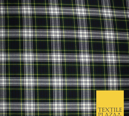 Gordon Inspired Tartan Check Navy Green White Poly Viscose Fabric 58" 10185