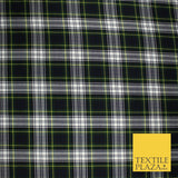 Gordon Inspired Tartan Check Navy Green White Poly Viscose Fabric 58" 10185