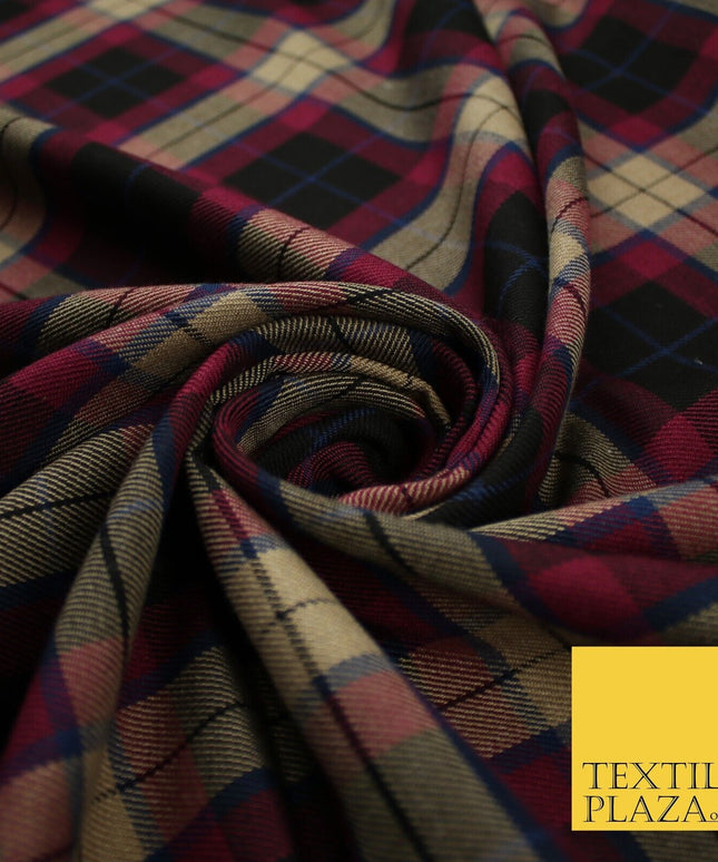 BLACK MAGENTA TARTAN CHECK Forbes Inspired Poly Viscose Fabric 58" Dress 10181