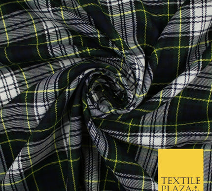 Gordon Inspired Tartan Check Navy Green White Poly Viscose Fabric 58" 10185