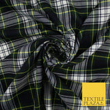Gordon Inspired Tartan Check Navy Green White Poly Viscose Fabric 58" 10185