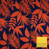 John Kaldor Blue Orange Large Tropical Leaves Dotted Jersey Fabric 58" 10169