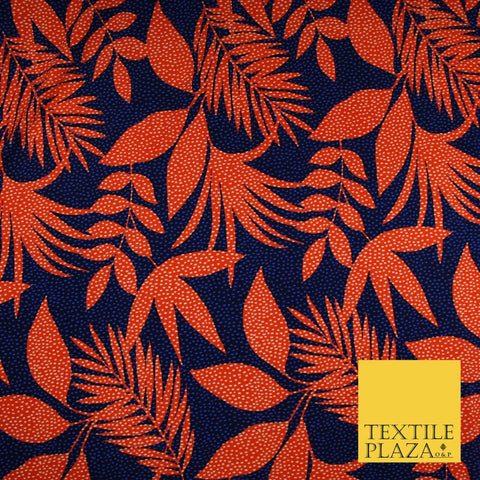 John Kaldor Blue Orange Large Tropical Leaves Dotted Jersey Fabric 58" 10169