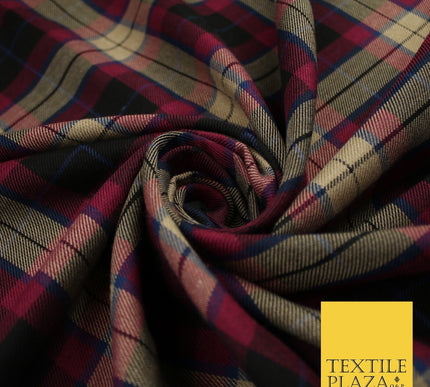 BLACK MAGENTA TARTAN CHECK Forbes Inspired Poly Viscose Fabric 58" Dress 10181