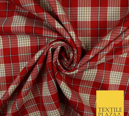 RED BEIGE TARTAN CHECK Irvine Inspired Poly Viscose Fabric 58" Dress 10180