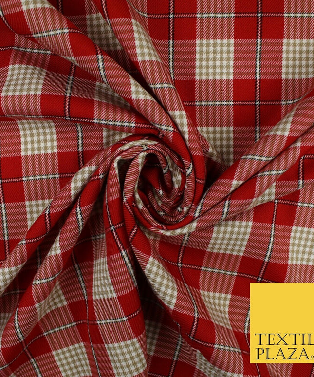 RED BEIGE TARTAN CHECK Irvine Inspired Poly Viscose Fabric 58" Dress 10180