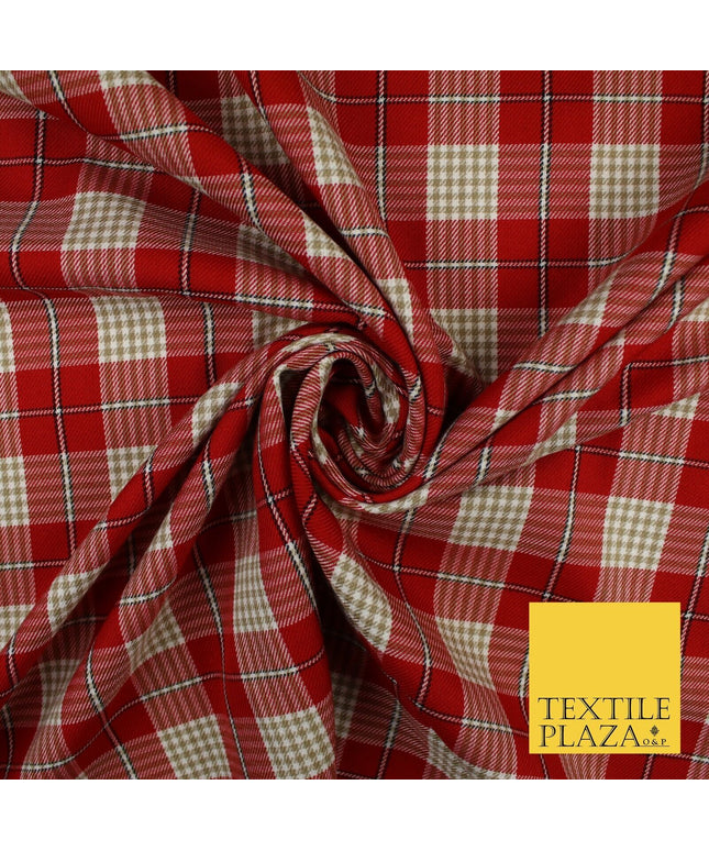 RED BEIGE TARTAN CHECK Irvine Inspired Poly Viscose Fabric 58" Dress 10180