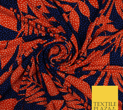 John Kaldor Blue Orange Large Tropical Leaves Dotted Jersey Fabric 58" 10169